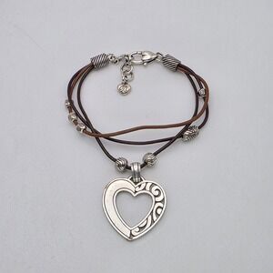 BRIGHTON 'Barbados Heart'‎ Bracelet Brown & Black Leather Cords Silver-Plated